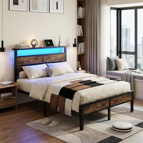 Full Size Metal Bed Frame with Storage Headboard, LED Lights - Image 6