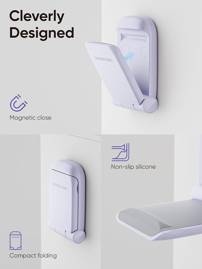 MAMUVIMO Headphone Stand, Headset Stand Foldable ＆ Sticky, Headphone Holder Hook Mount with Non-Slip Silicone, Adhesive Earphone Desk Hanger Clip Space-Saving for Airpods Max, All Earphones- Purple - Image 5
