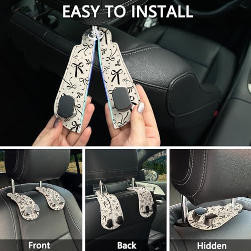 Blusabaca 2PCS Car Seat Headrest Hooks, Purses Bags Holder, Cute Black Bow - Image 6