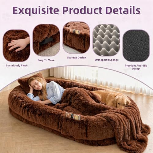 Human Dog Bed, Oversized Plush Lounger Bed with Plump Pillow and Blanket - Image 3