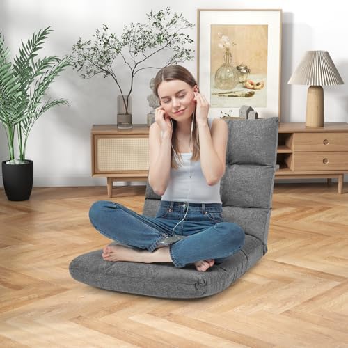 ERGOMASTER Video Gaming Floor Chair with Adjustable 14-Position Memory Foam, Folding Floor Sofa Chair Lounger Folding Sleeper Bed Couch Recliner, Lazy Sofa Lounger for TV, Reading, Relaxing (Grey) - Image 6