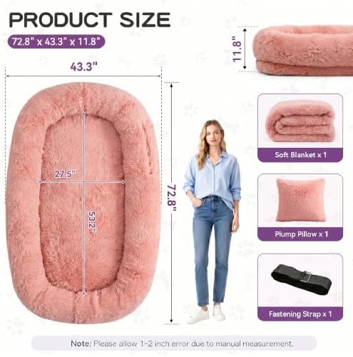 Human Dog Bed with Pillow & Blanket - 71 × 45 × 12 Inch - Image 2