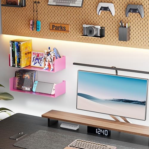 Metal Bali Floating Wall Girl's Bookshelf 15.5IN for Storage and Decor Wall Mounted CD DVD&Books Perfume, Make up Storage Shelves Living Room, Bedroom, Bathroom & Kitchen,2Pac,Pink - Image 6
