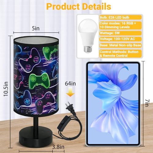 Video Game Table Lamp for Boys, Bedside Lamp with 16 RGB Dimmable Lights - Image 3