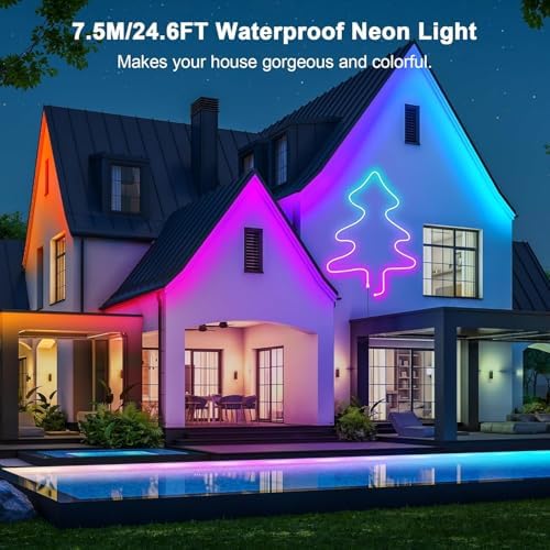 Cozylady RGB Neon Light LED Rope Light,Waterproof Bluetooth APP Remote Control Music Sync Strip Light,24V Flexible DIY Silicone Light for Bedroom Home Indoor Outdoor Decoration (25Ft/7.5M) - Image 3
