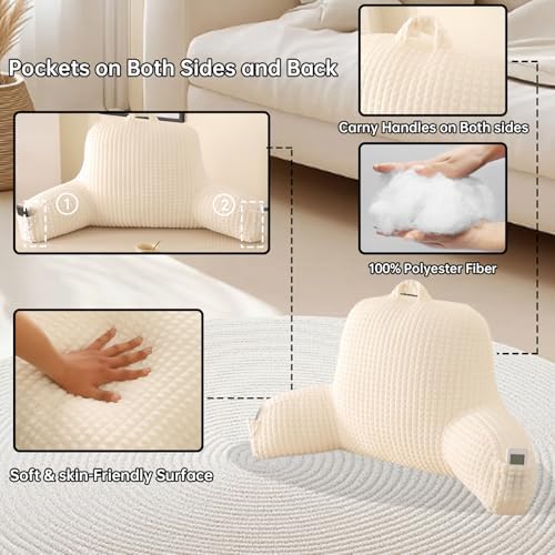 Reading Pillow with Arms for Bed Sitting,White Flannel | Large Supportive Backrest Helps Ease Neck,Shoulder & Arm Strain While Gaming Reading or Watching TV - Image 5