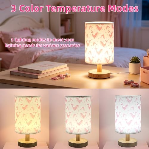 Whale Kids Table Lamp for Bedroom,Kids Bedside Lamps 3 Colors Dimmable Nightstand Night Light with Cartoon Flaxen Fabric Shade Desk Lamp for Girls Boys Room Nursery Ocean Decor,Birthday Kids Gift - Image 2