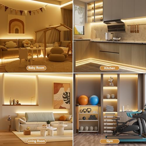 PAUTIX COB LED Strip Lights with RF Remote,32.8ft UL Listed Dotless LED Lights Warm White 2700K,Super Bright Dimmable 24V Adhesive LED Tape Light,Kitchen Cabinets Shelf Mirror Office Bedroom Lighting - Image 7