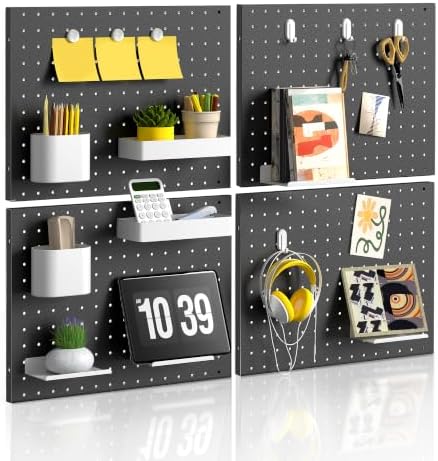 Metal Pegboard Organizer 4 Pack 15.7'' x 11.8'' Black Wall Control Pegboard Peg Board Panels for Garage Gaming Room Home Entryway Kitchen (No Accessories) by ETELI