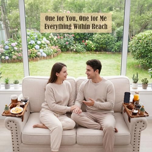 Nnewvante 2 Pack Couch Armrest Table, Acacia Wood Sofa Arm Clip On Tray - Image 4
