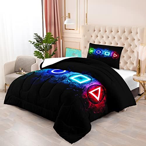 Gamer Comforter Sets for Boys, Twin Gaming Bedding Sets for Boys, Black Video Game Gamepad Twin Bed Sets for Boy Kids Bedroom Home Decor, 1 Comforter and 1 Pillowcase - Image 3