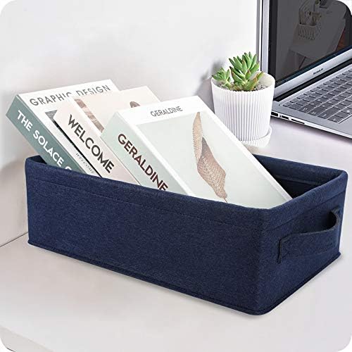 Small Storage Baskets Shelf Storage Baskets Navy Blue Fabric Storage Bin Narrow Storage Basket for Towels Dog Cat Toys Clothes Hats Belts Dippers Baby Toys Storage Basket Little - Image 4