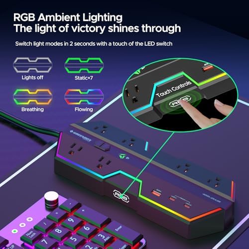 4000J Gaming Surge Protector Power Strip with USB Ports - Image 2
