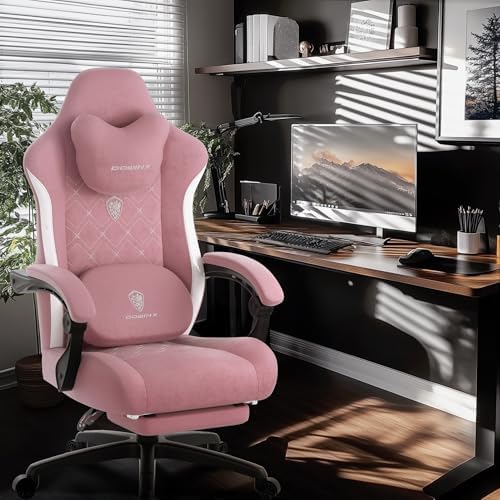 Dowinx Gaming Chair with Heated Massage Lumbar Support,Big and Tall Fabric Gaming Chairs for Adults with Footrest, Ergonomic Computer Game Chair with Poket Spring Cushions, 350lbs, Pink - Image 2