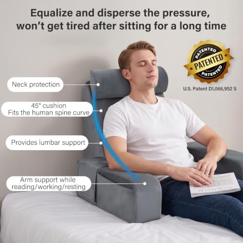 ENITYA 21" Reading Pillow for Bed with Firm Back Support & Big Pockets - Image 3