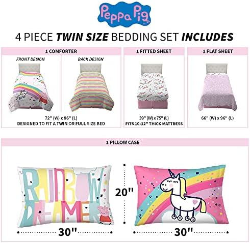 Franco Kids Bedding Super Soft Comforter and Sheet Set, 4 Piece Twin Size, Peppa Pig - Image 4