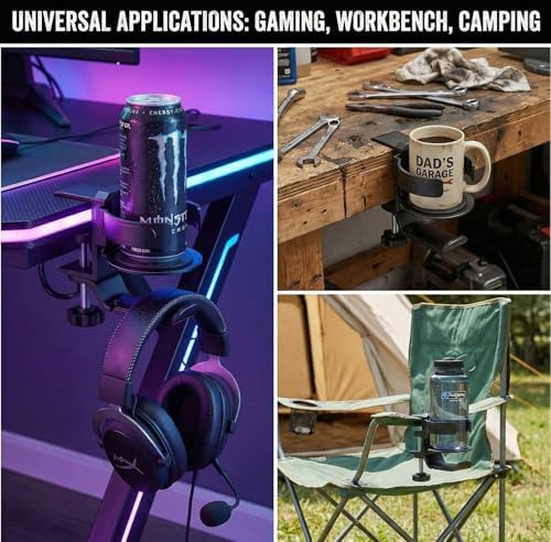3-in-1 Aluminum Desk Cup Holder & Headphone Hanger, 360° Rotating Clamp - Image 6