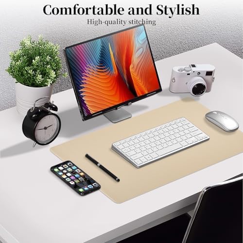 Beige Leather Desk Pad Large Mouse Pad, 23.6"x13.8" - Image 4