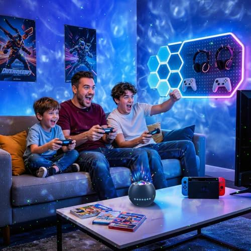One Fire 360 Game Lights Galaxy Projector Gaming Accessories Gaming Room Decor Green Star Bluetooth Speaker+15 White Noise Man Cave Accessories Cool Gifts for Men Birthday Gift Cool Stuff for Teen Boy - Image 6