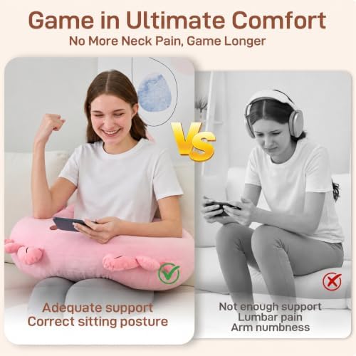 Cute Gaming Pillow for Lap - Plush Reading & Crocheting Pillow for Sitting in Bed, Soft Arm Support Cushion for Tablet/iPad, Kawaii Room Decor Gift Teen Girls & Pink Axolotl Lovers - Image 4