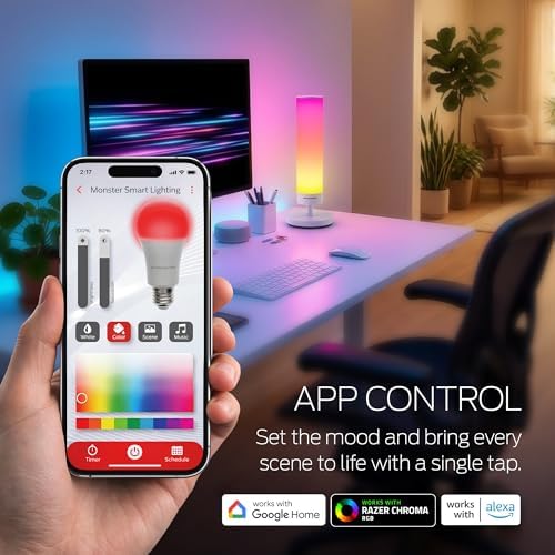 Monster Adjustable Smart Floor Lamp, Multicolor LED Floor & Table Lamp with App & Voice Control, Music Sync, Dimmable Ambient Lighting for Bedroom, Gaming Room & Living Room - Image 4