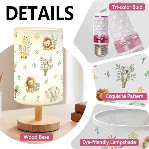 Safari Animal Kids Table Lamp 3 Color Dimmable Bedside Reading Night Light - Image 3
