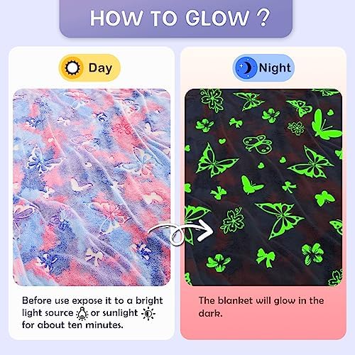 SOCHOW Butterfly Glow in The Dark Blanket, Purple 60 x 80 Inches - Image 2