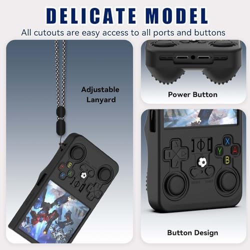 FIOPAZ for R36MAX Silicone Protective Case, Soft Skin for R36 MAX Retro Handheld Game Console Accessories, Anti-Scratch Washable Only for R 36 MAX Sleeve with Lanyard (Black) - Image 5