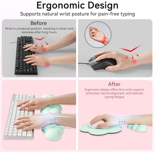 Sushret Cloud Wrist Rest for Computer Keyboard and Mouse Pa, Light Green | Memory Foam, Leather, 4-in-1 Cloud Keyboard Wrist Rest Set with Ergonomic Support for Arm and Palm Cushion, Gaming/Work Setup - Image 3