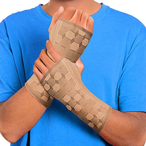 Sparthos Wrist Compression Sleeves (Pair), Carpal Tunnel Brace - Beige-S | Soft Wrist Support for Men & Women, Medical Grade Elastic, Hand & Forearm, Fits Left or Right, Arthritis Pain, Volleyball by Sparthos