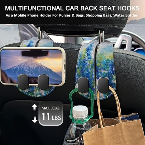 Blusabaca 2PCS Car Seat Headrest Hooks, Purses Bags Holder, Floral Blue - Image 3