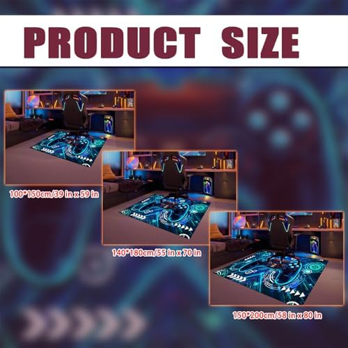 Gaming Rug for Boys Room - Gamer Rug, 3'X5' Cool Gaming Carpet for Teens Boys Bedroom Playroom Decor, Blue Game Controller Gamer Carpet for Office Computer Chair Floor Mats - Image 5