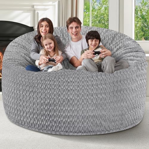 HABUTWAY 6FT Bean Bag Chair,Giant Bean Bag Chairs for Adults,Big Bean Bags with Memory Foam Filled, Large Beanbag Chairs with Chevron Plush Cover-Grey - Image 5