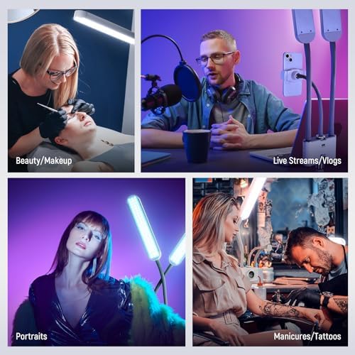 NEEWER RGB Esthetician Light Kit Upgraded with Phone APP Control/Touch Bar, Separate Control Dual Arm LED Video Light w Phone Holder/Stand/Travel Bag, 2500K-10000K 18 Scenes for Tattoo Lash, BH40C - Image 5