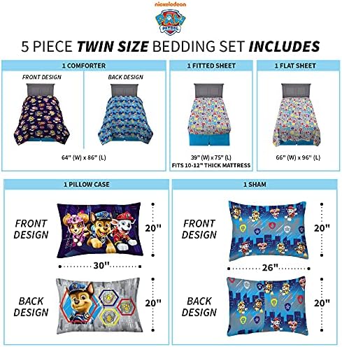 Franco Kids Bedding Super Soft Comforter and Sheet Set with Sham, 5 Piece Twin Size, Paw Patrol Movie - Image 4