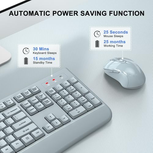 Wireless Keyboard and Mouse Combo, ULSOU 2.4G Full-Sized Ergonomic Computer Keyboard with Wrist Rest and 3 Level DPI Adjustable Wireless Mouse for Windows, Mac OS Desktop/Laptop/PC(Grey) - Image 5