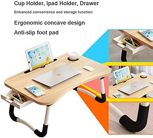 23.6" Lap Desk with Storage Drawer, Holders for Cup and Tablet - Image 4