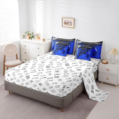 Feelyou Gamer Comforter Set with Sheets 7 Piece King Size Game Controller Bed in a Bag for Boys Gaming Gifts Bedding Set Gamepad Blue and Black Bed Set with Comforter,Sheets,Pillowcases - Image 4