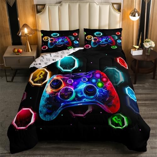 Feelyou Kids Gamer Comforter Full Size, Game Console Comforter Set Boys Girls Space Universe Gaming Bedding Set Gamepad Teens Duvet Set Bedroom Decor Microfiber Bed Set - Image 3