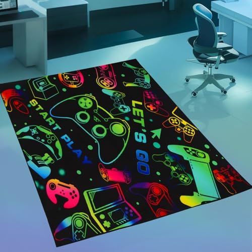 Colorful Video Game Carpet Rugs for Gamer Kids Boys Mens Room Bedroom Decor, Cool Gamepad Controller Area Rug Under Desk Table Chair Sofa, Washable Teens Bedside Floor Rug Mat 3'x5' by Unknown