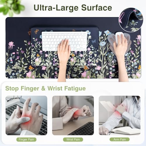 Ospelelf Keyboard Wrist Rest Stand Pad and Ergonomic Mouse Pad Set with Large Mousepad, Memory Foam Comfort, Premium Office Desk Accessories for Pain Relief, Moonlit Blossoms - Image 4