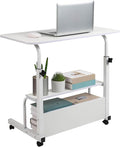 Adjustable Height Mobile Computer Desk with Wheels White 31.5X15.7 Inches by Dekhaoxe