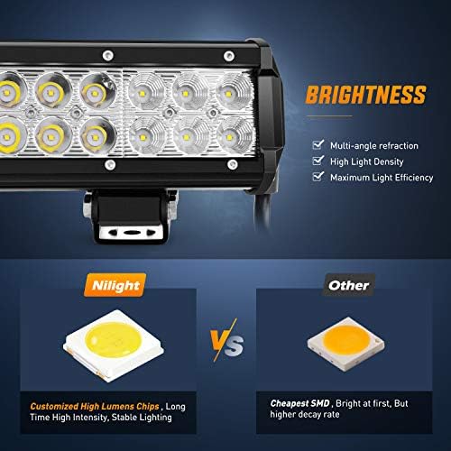 Nilight - ZH084 LED Light Bar 12Inch 72W Spot Flood Combo LED Off Road Lights 12V 5Pin Rocker Switch Wiring Harness Kit- One Lead, 2 Years Warranty - Image 3