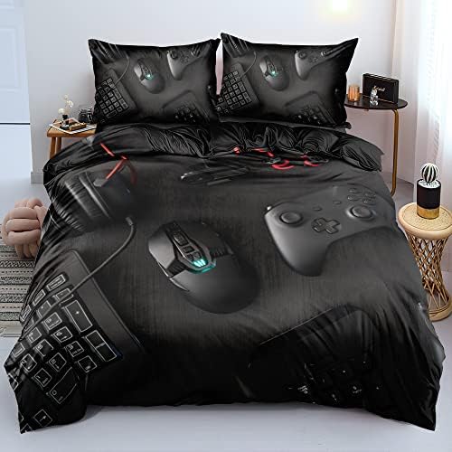 3D Print Gamepad Duvet Cover Set Gaming Comforter Covers and Pillowcases King Size Black Color Bed Set Gamer Beddings Boy Kid Bedroom Decorations by Holiyjog