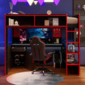 Merax Twin Size Gaming Loft Bed with Integrated Desk and Lights, Black+Red by Merax