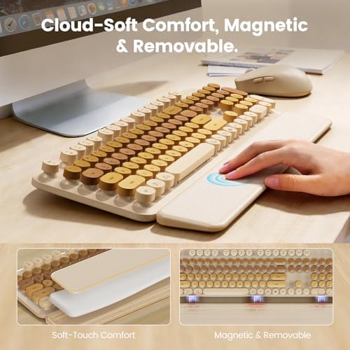 Wireless Keyboard and Mouse Combo, Magnetic Soft-Touch Wrist Rest, Beige - Image 3
