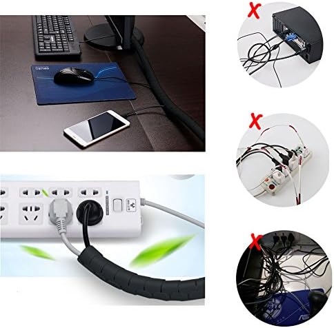 Black Computer Cable Management Wire Cover Electrical Cord Hider Solutions 2 PCS, VIWIEU Tangle Sprial Cable Tube with 4 Adhesive Cable Clips for TV Laptop Floor Home & Office - Image 2