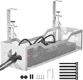 Under Desk Cable Management Tray No Drill, 13.38'' Metal Tray with Clamp for Wire Management, Litwaro Cord Organizer Home Office Damage to Standing Desk, White by Litwaro