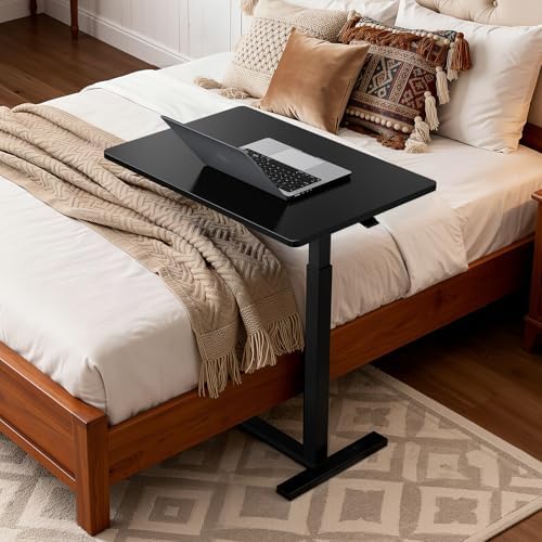 Overbed Bedside Table with Hidden Casters, Adjustable Pneumatic Mobile Laptop Computer Standing Desk, Rolling Laptop Table, Movable Overbed Table Hospital Home Use, Black - Image 7