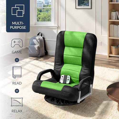 Best Choice Products Swivel Gaming Chair 360 Degree Multipurpose Floor Chair Rocker for TV, Reading, Playing Video Games w/Lumbar Support, Armrest Handles, Adjustable Foldable Backrest - Black/Green - Image 4